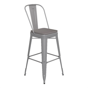 All-Weather Commercial Bar Stool with Removable Back/Poly Seat-Silver/Gray