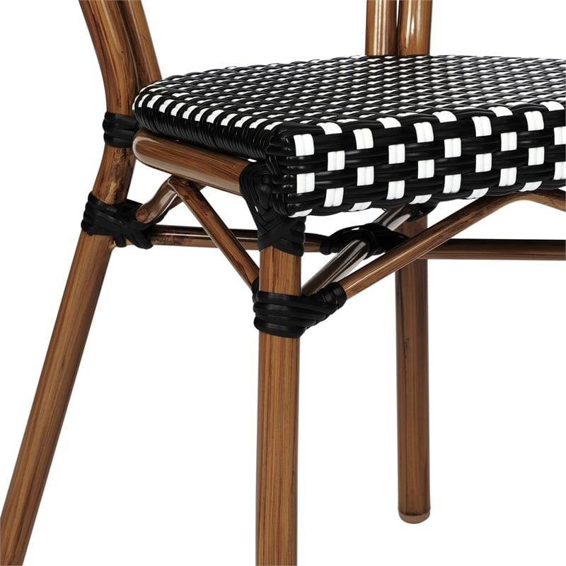 2 PK All-Weather Commercial Paris Chair with Natural Metal Frame-Black/White