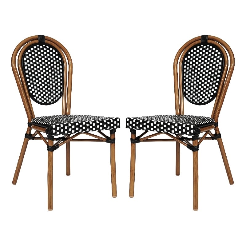 2 PK All-Weather Commercial Paris Chair with Natural Metal Frame-Black/White
