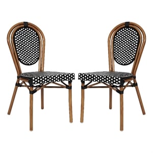 2 PK All-Weather Commercial Paris Chair with Natural Metal Frame-Black/White