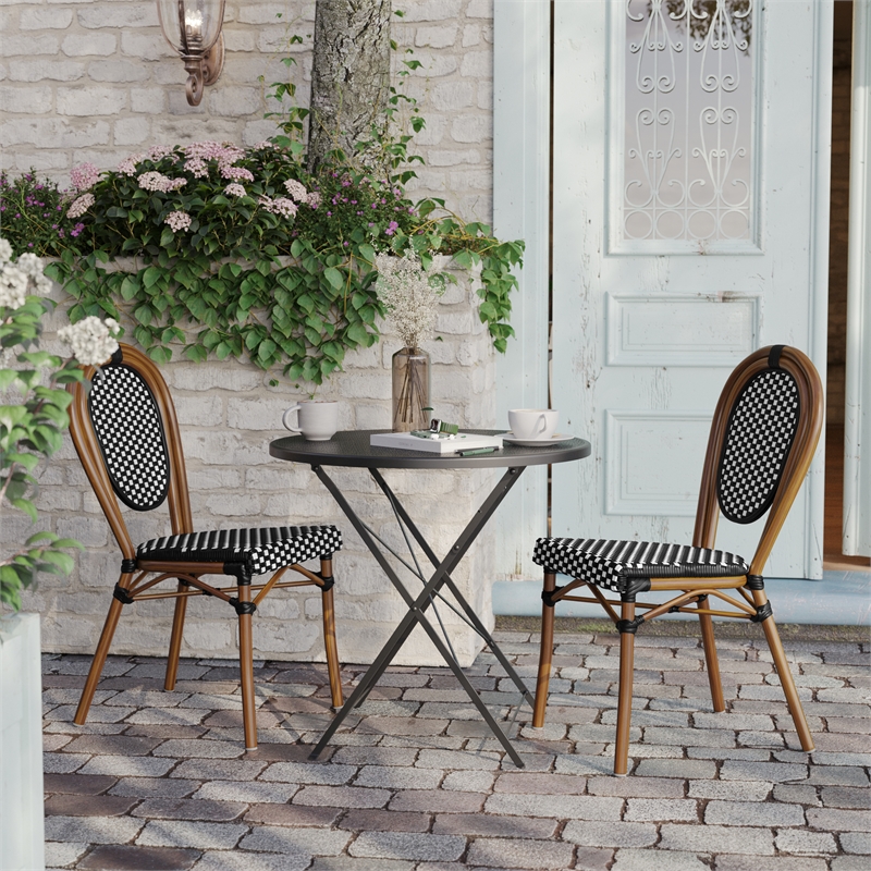 2 PK All-Weather Commercial Paris Chair with Natural Metal Frame-Black/White