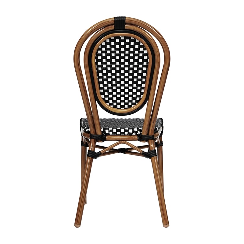 2 PK All-Weather Commercial Paris Chair with Natural Metal Frame-Black/White