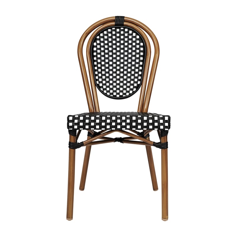 2 PK All-Weather Commercial Paris Chair with Natural Metal Frame-Black/White