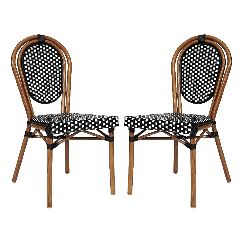 2 PK All-Weather Commercial Paris Chair with Natural Metal Frame-Black/White