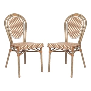 2 PK All-Weather Commercial Paris Chairs with Bamboo Print Metal Frame-Nat/White