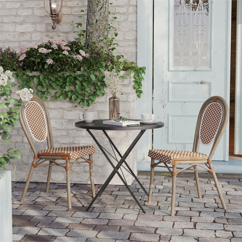 2 PK All-Weather Commercial Paris Chairs with Bamboo Print Metal Frame-Nat/White