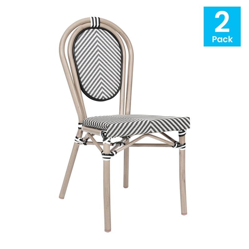 2 All-Weather Commercial Paris Chairs with LT Natural Metal Frame-Black/White