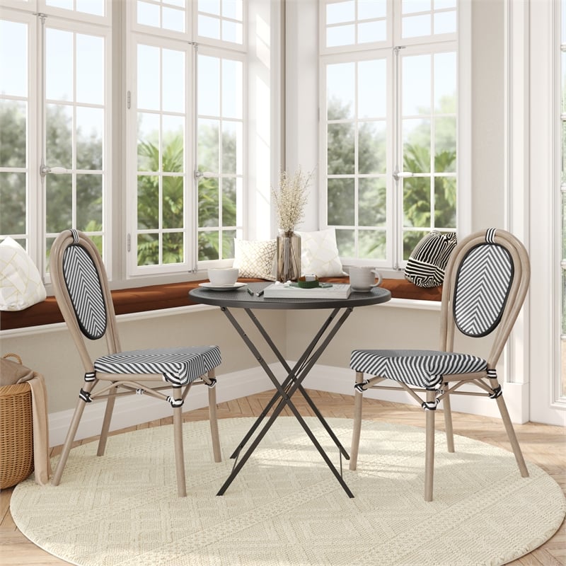 2 All-Weather Commercial Paris Chairs with LT Natural Metal Frame-Black/White