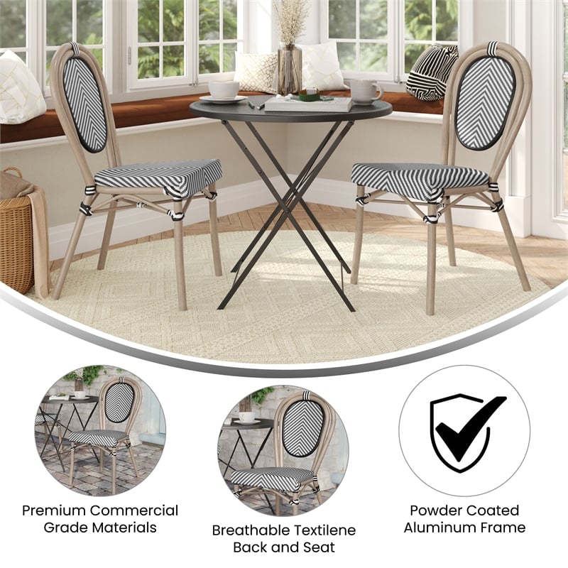 2 All-Weather Commercial Paris Chairs with LT Natural Metal Frame-Black/White