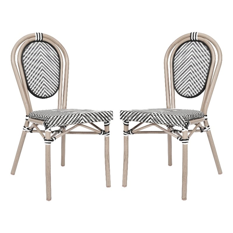 2 All-Weather Commercial Paris Chairs with LT Natural Metal Frame-Black/White