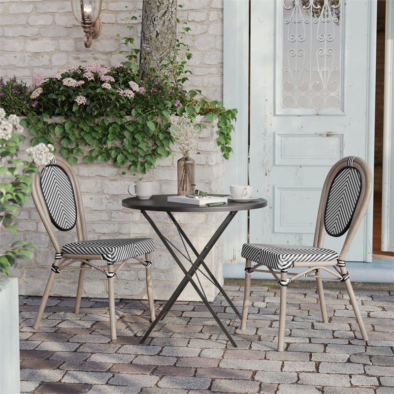 2 All-Weather Commercial Paris Chairs with LT Natural Metal Frame-Black/White