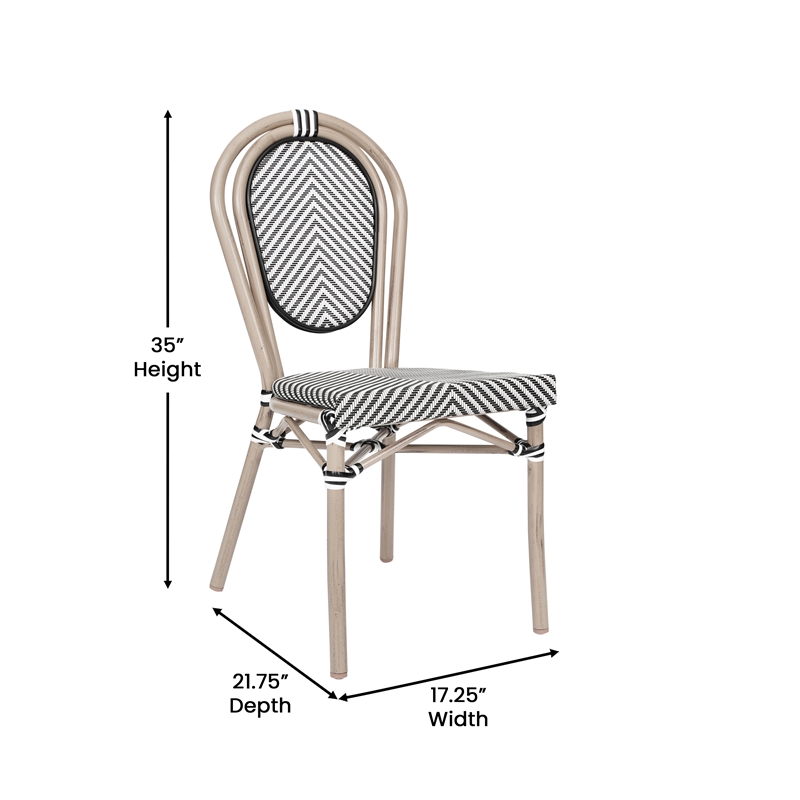 2 All-Weather Commercial Paris Chairs with LT Natural Metal Frame-Black/White