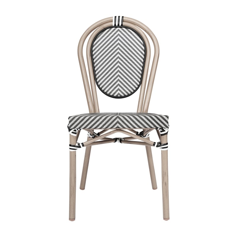 2 All-Weather Commercial Paris Chairs with LT Natural Metal Frame-Black/White