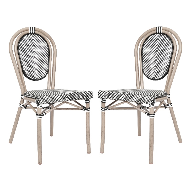 2 All-Weather Commercial Paris Chairs with LT Natural Metal Frame-Black/White