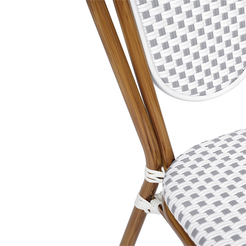 2 PK All-Weather Commercial Paris Chair with Bamboo Print Metal Frame-White/Gray