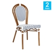 2 PK All-Weather Commercial Paris Chair with Bamboo Print Metal Frame-White/Navy