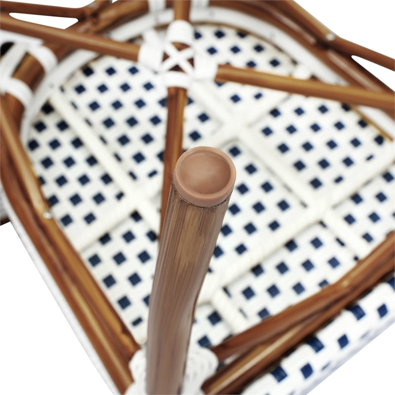 2 PK All-Weather Commercial Paris Chair with Bamboo Print Metal Frame-White/Navy