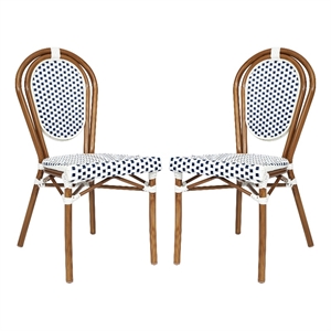 2 PK All-Weather Commercial Paris Chair with Bamboo Print Metal Frame-White/Navy