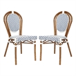 2 PK All-Weather Commercial Paris Chair with Bamboo Print Metal Frame-White/Navy