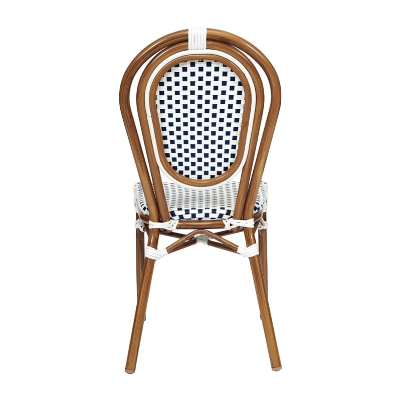 2 PK All-Weather Commercial Paris Chair with Bamboo Print Metal Frame-White/Navy
