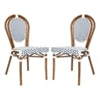 2 PK All-Weather Commercial Paris Chair with Bamboo Print Metal Frame-White/Navy
