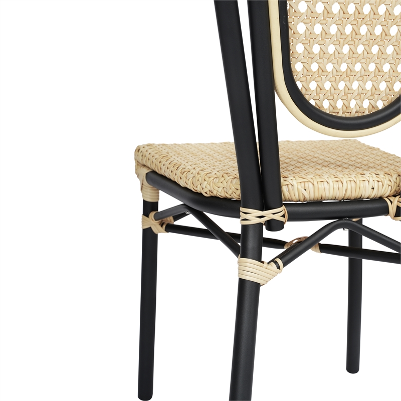 2 Pack All-Weather Commercial Paris Chairs with Black Metal Frames-Natural