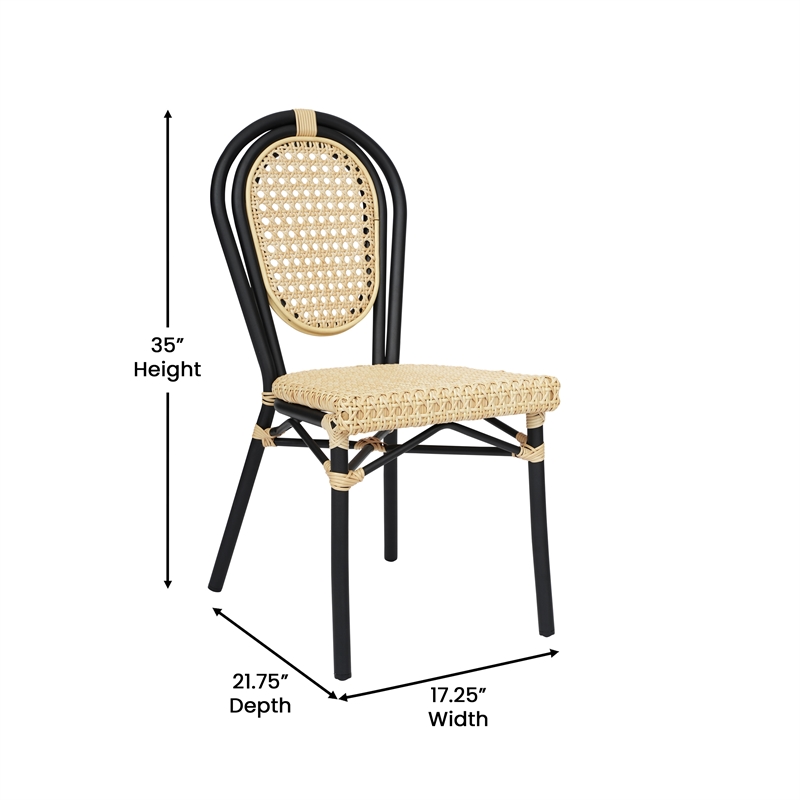 2 Pack All-Weather Commercial Paris Chairs with Black Metal Frames-Natural