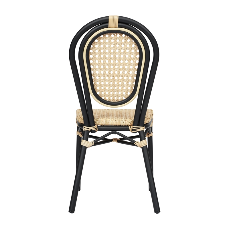 2 Pack All-Weather Commercial Paris Chairs with Black Metal Frames-Natural