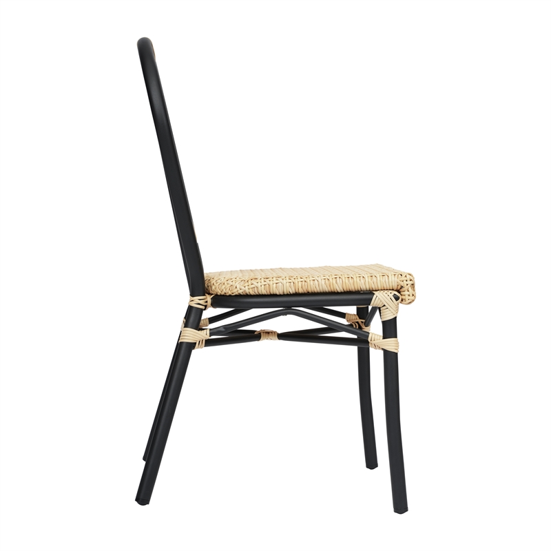 2 Pack All-Weather Commercial Paris Chairs with Black Metal Frames-Natural