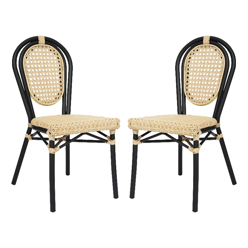 2 Pack All-Weather Commercial Paris Chairs with Black Metal Frames-Natural
