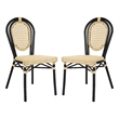 2 Pack All-Weather Commercial Paris Chairs with Black Metal Frames-Natural