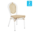 2 Pack All-Weather Commercial Paris Chairs with White Metal Frames-Natural