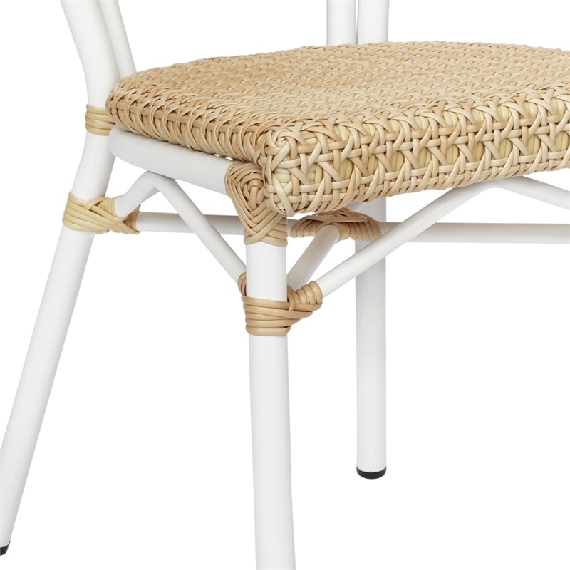 2 Pack All-Weather Commercial Paris Chairs with White Metal Frames-Natural