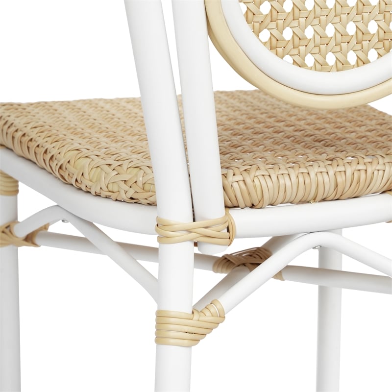 2 Pack All-Weather Commercial Paris Chairs with White Metal Frames-Natural