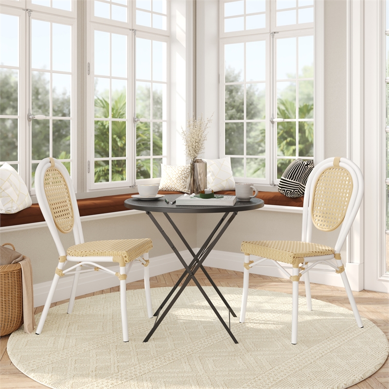 2 Pack All-Weather Commercial Paris Chairs with White Metal Frames-Natural