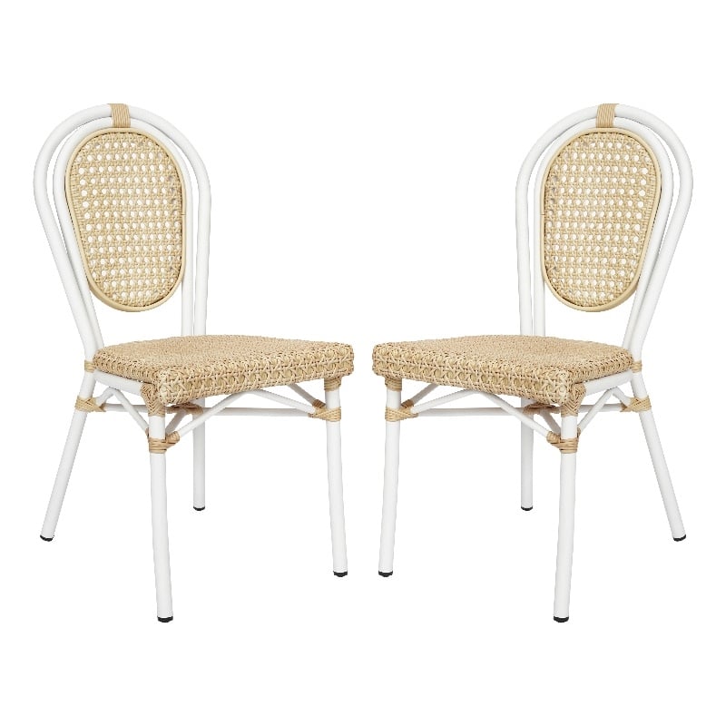 2 Pack All-Weather Commercial Paris Chairs with White Metal Frames-Natural