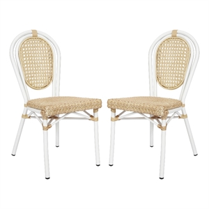 2 Pack All-Weather Commercial Paris Chairs with White Metal Frames-Natural
