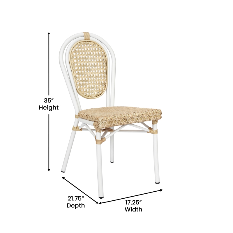 2 Pack All-Weather Commercial Paris Chairs with White Metal Frames-Natural