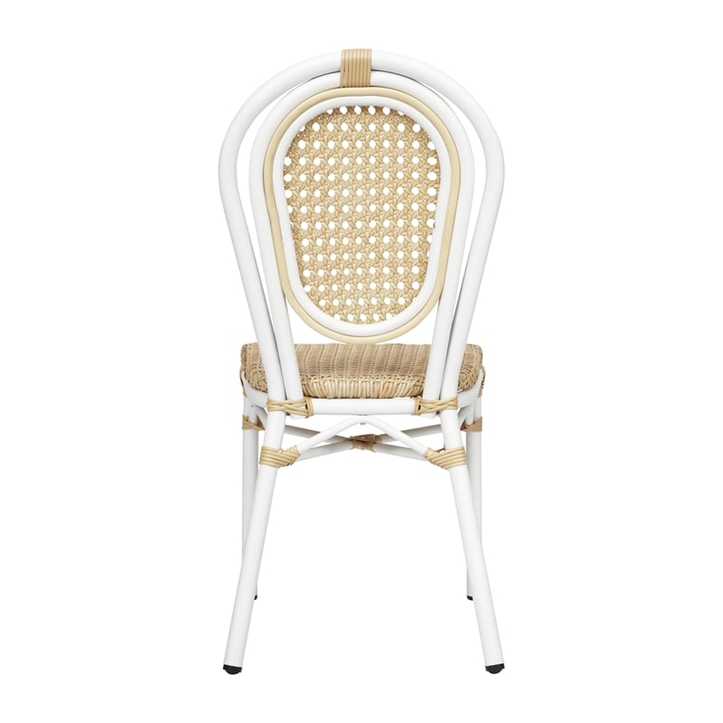 2 Pack All-Weather Commercial Paris Chairs with White Metal Frames-Natural