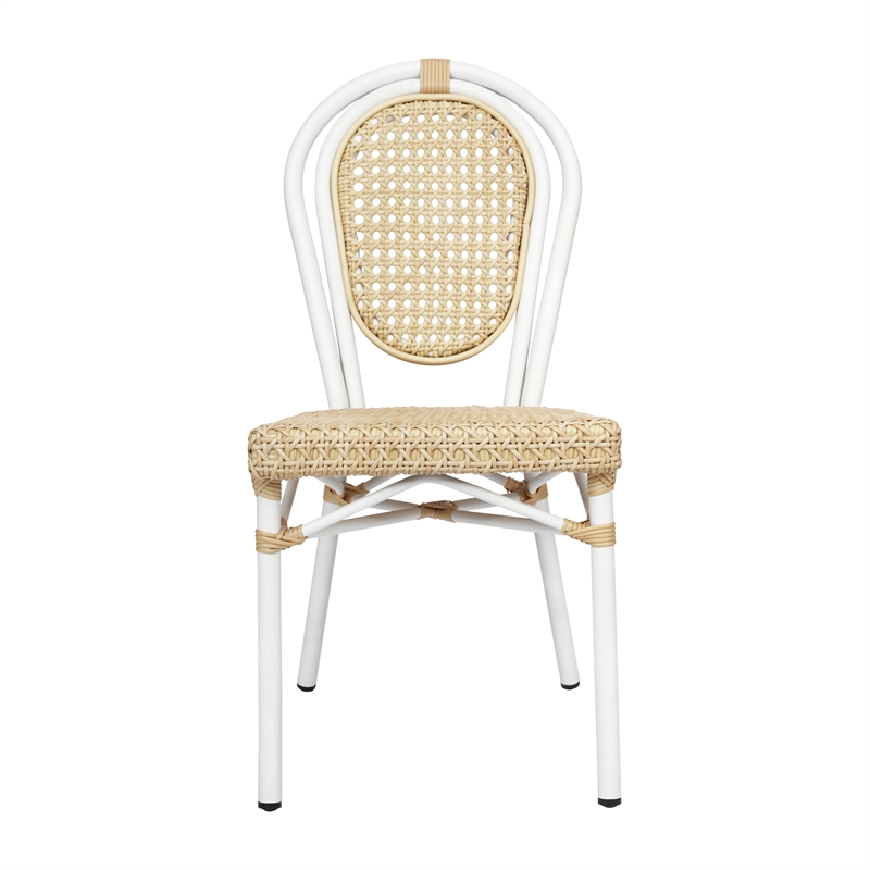 2 Pack All-Weather Commercial Paris Chairs with White Metal Frames-Natural