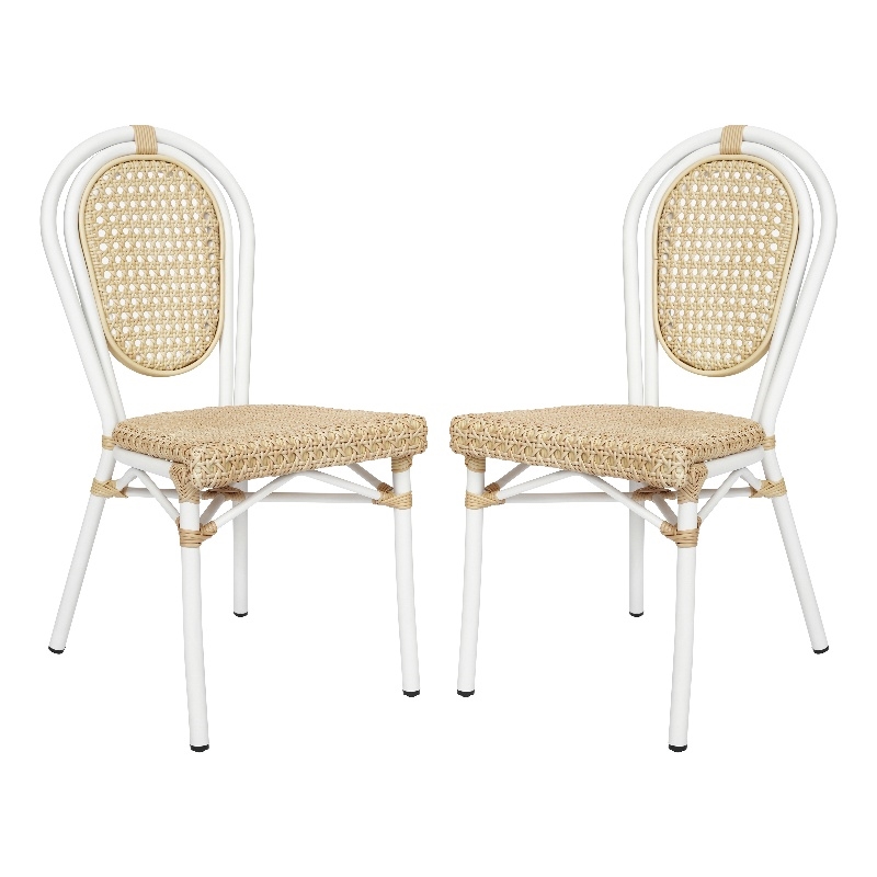2 Pack All-Weather Commercial Paris Chairs with White Metal Frames-Natural