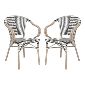 2 All-Weather Commercial Paris Chairs with Arms and LT NAT Metal Frame-Blk/Wht