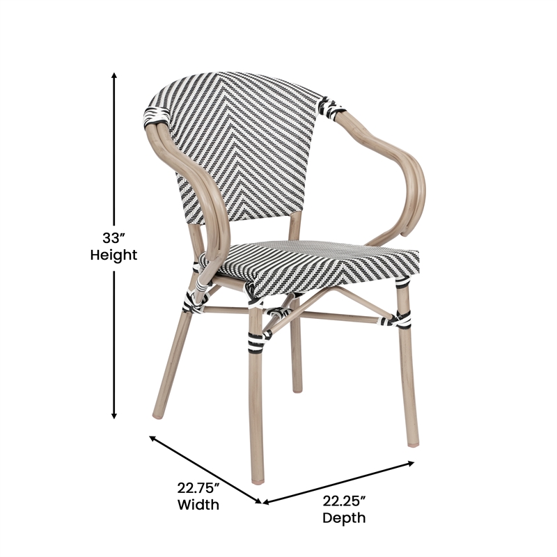 2 All-Weather Commercial Paris Chairs with Arms and LT NAT Metal Frame-Blk/Wht