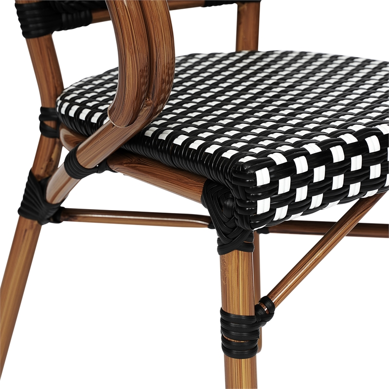 2 PK All-Weather Commercial Paris Chairs with Bamboo Print Metal Frames-Blk/Wht