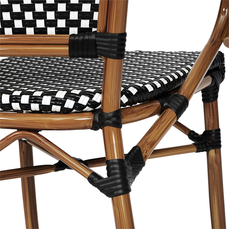 2 PK All-Weather Commercial Paris Chairs with Bamboo Print Metal Frames-Blk/Wht