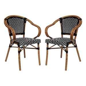 2 PK All-Weather Commercial Paris Chairs with Bamboo Print Metal Frames-Blk/Wht