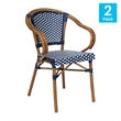 2 PK All-Weather Commercial Paris Chairs with Bamboo Print Metal Frames-Navy/Wht