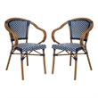 2 PK All-Weather Commercial Paris Chairs with Bamboo Print Metal Frames-Navy/Wht