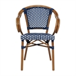 2 PK All-Weather Commercial Paris Chairs with Bamboo Print Metal Frames-Navy/Wht