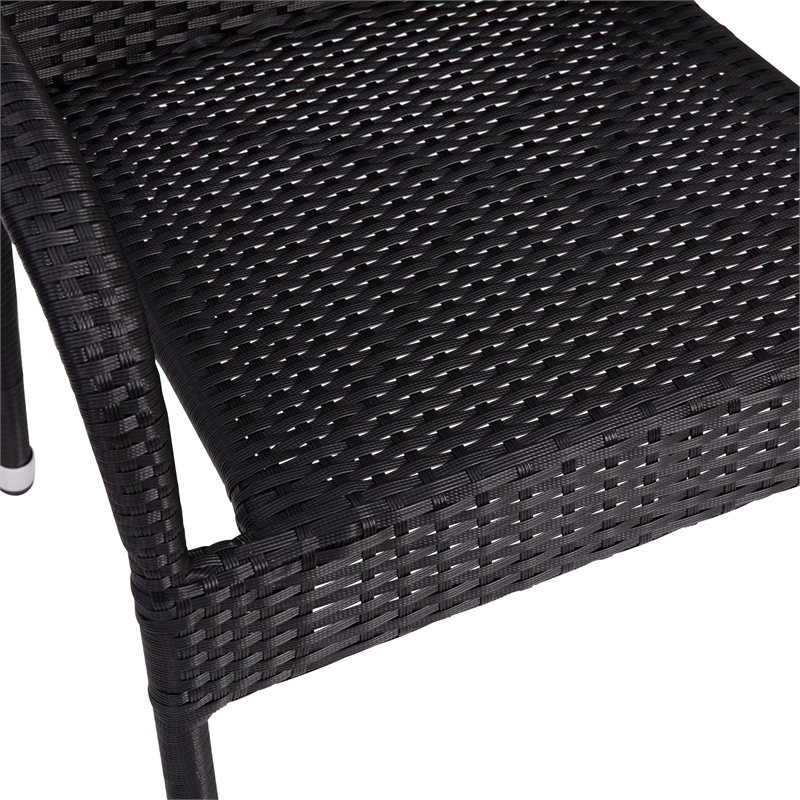 Indoor/Outdoor Stacking Steel Framed Black Wicker Dining Armchairs - 2 Pack